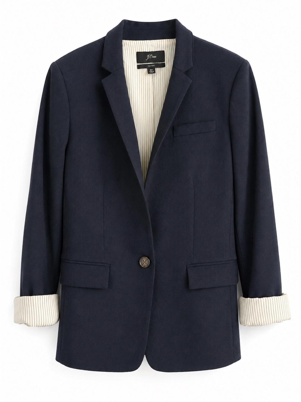 J. Crew Black and White Striped Regent Blazer Label